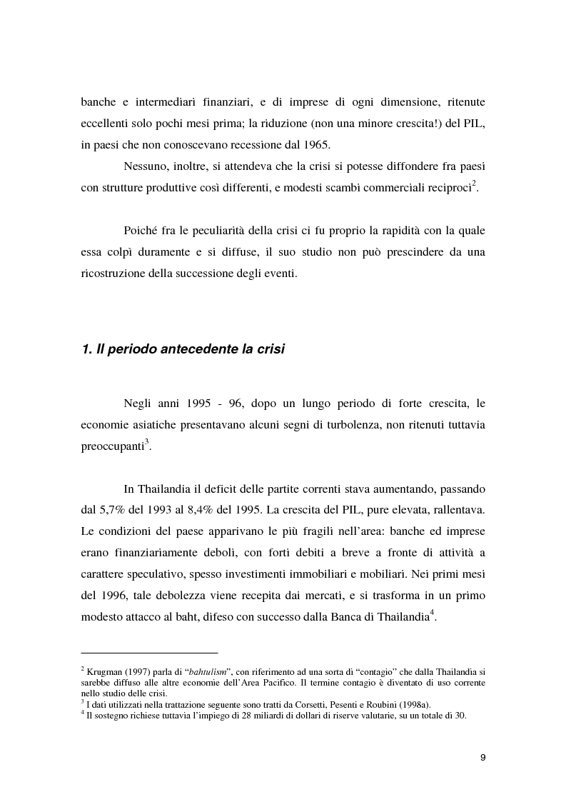 Anteprima della tesi: La crisi asiatica del 1997: il ruolo dell'intermediazione finanziaria e le politiche di aggiustamento, Pagina 9