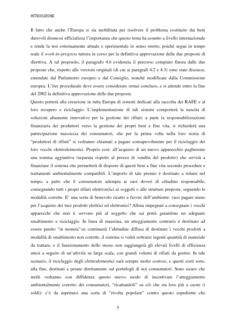 Anteprima della tesi: La gestione dei beni durevoli dismessi: creazione del sistema nazionale di raccolta, recupero e riciclaggio, Pagina 5