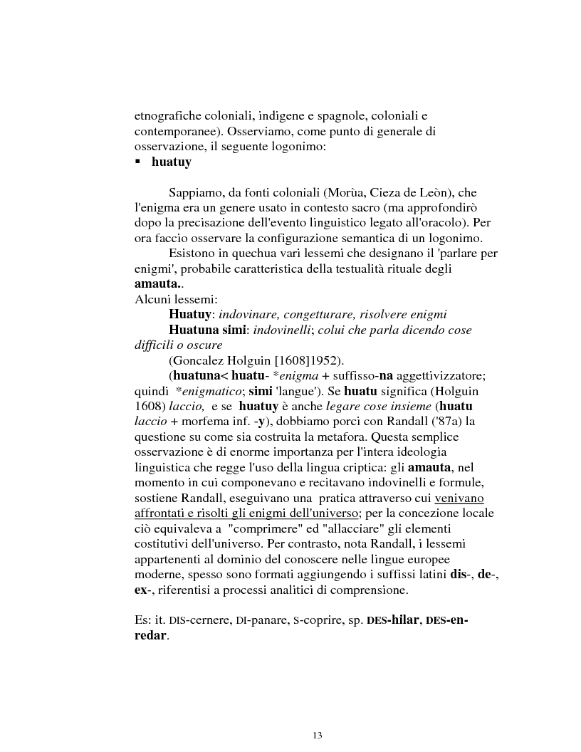 Anteprima della tesi: I logonimi nella lingua quechua, Pagina 13