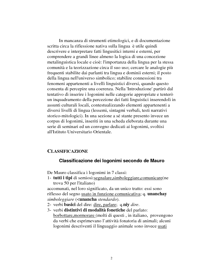 Anteprima della tesi: I logonimi nella lingua quechua, Pagina 2