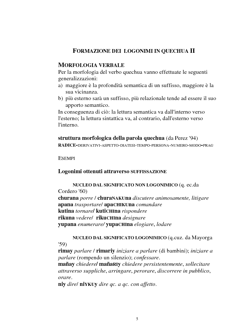 Anteprima della tesi: I logonimi nella lingua quechua, Pagina 5