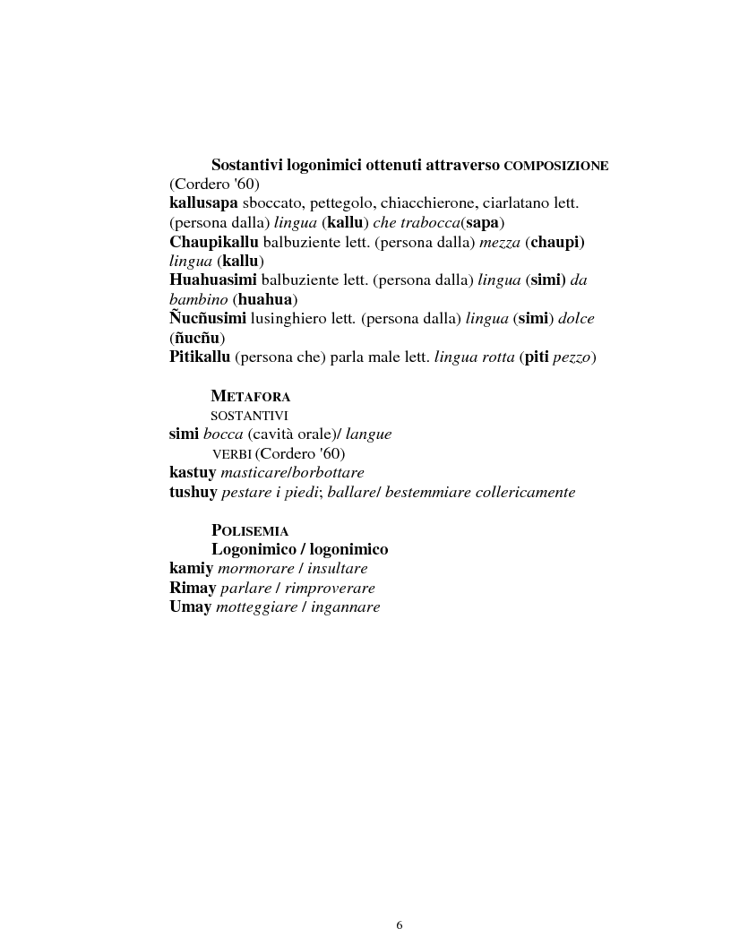 Anteprima della tesi: I logonimi nella lingua quechua, Pagina 6