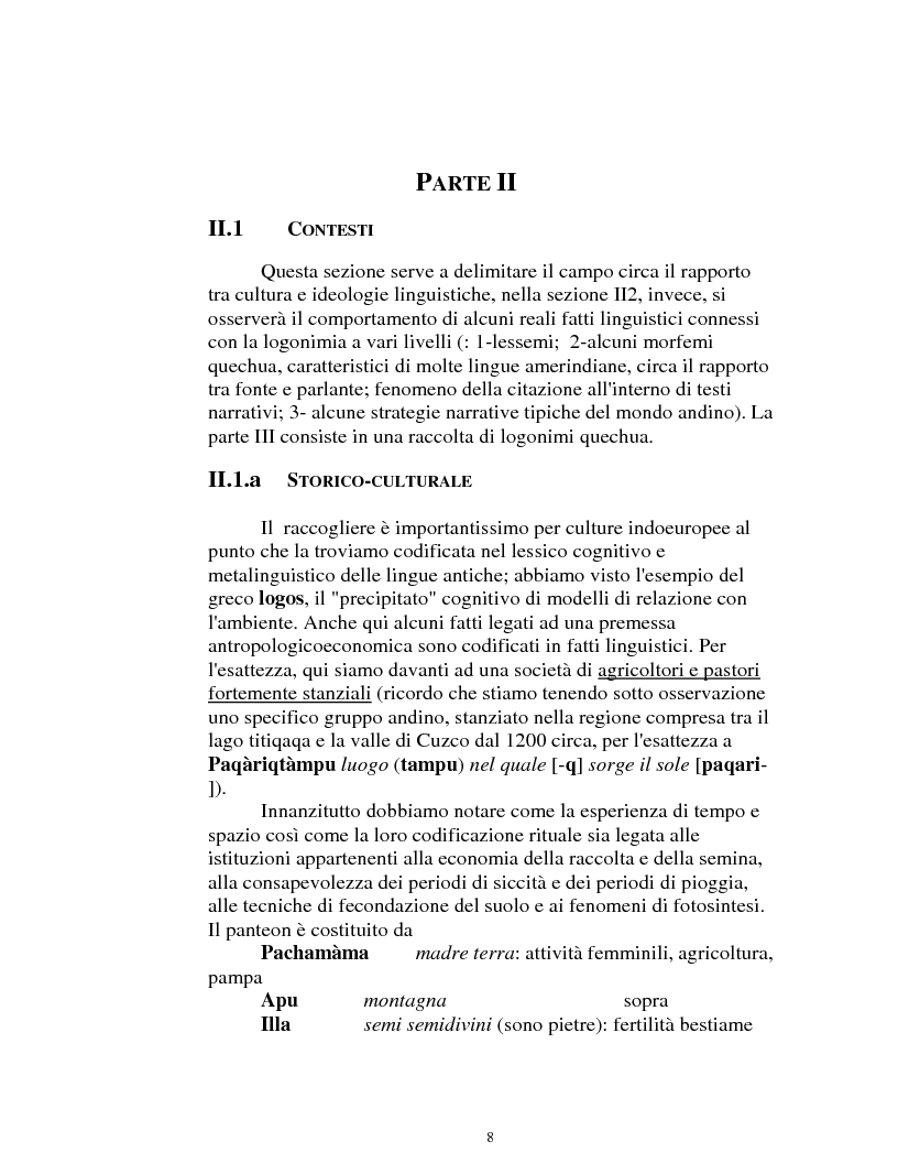 Anteprima della tesi: I logonimi nella lingua quechua, Pagina 8