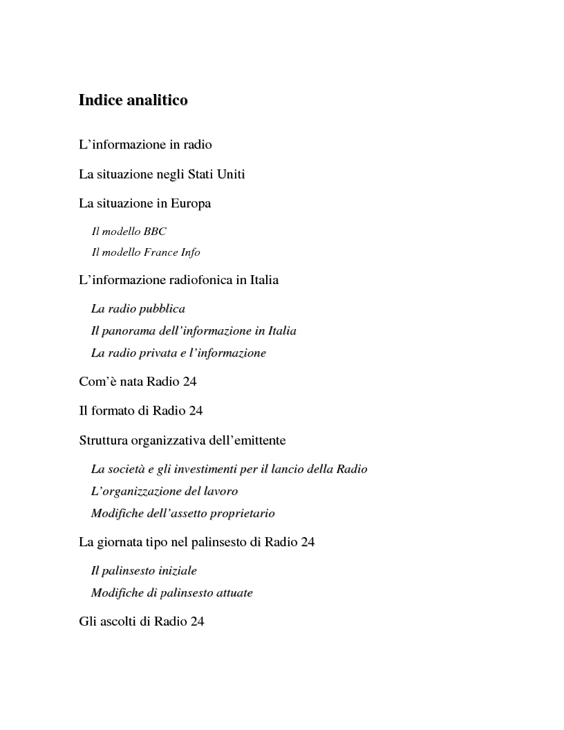 Indice della tesi: La radio di informazione. Il caso Radio 24, Pagina 1