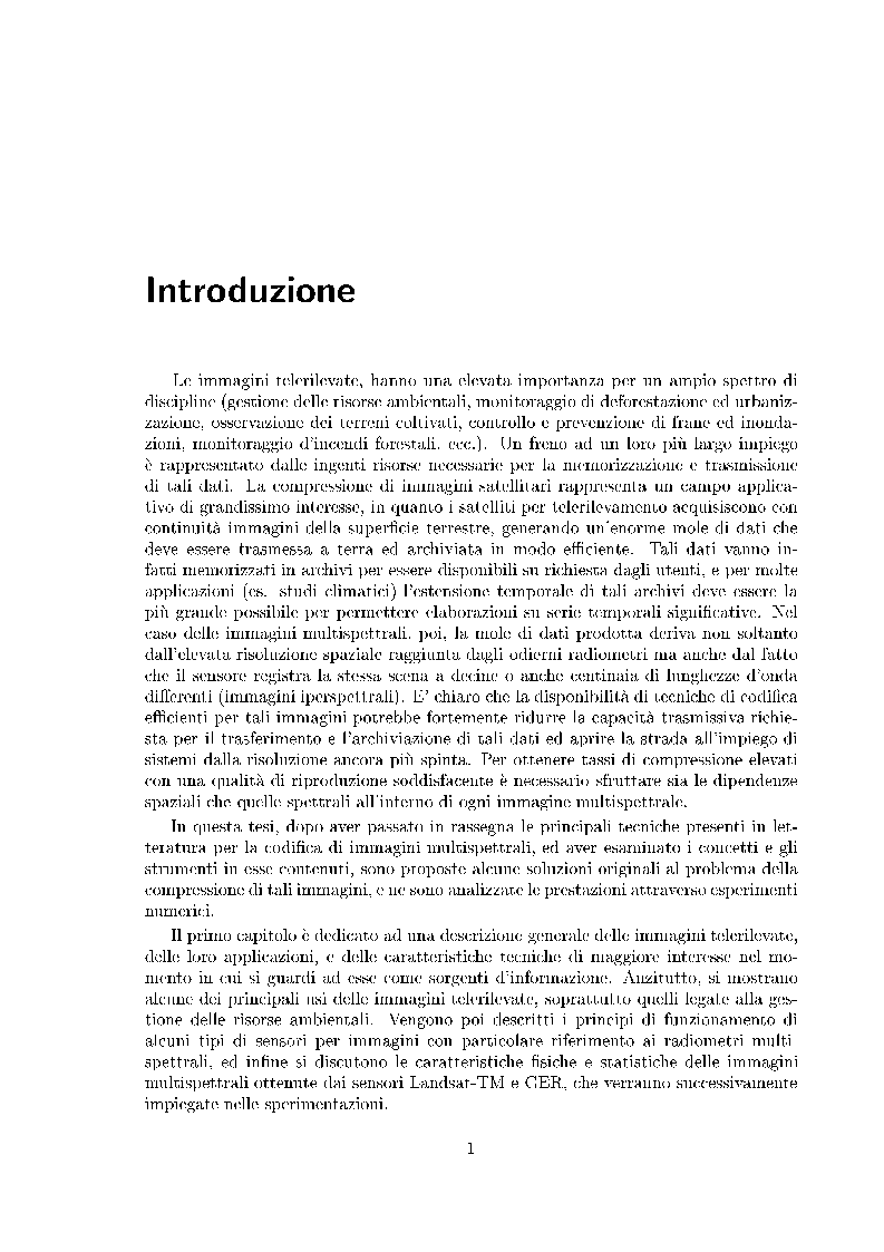 Anteprima della tesi: Compressione di immagini multispettrali, Pagina 1