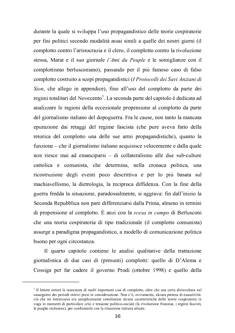 Anteprima della tesi: Complotto, congiura, cospirazione. L'uso politico delle teorie cospiratorie nei quotidiani italiani, Pagina 9