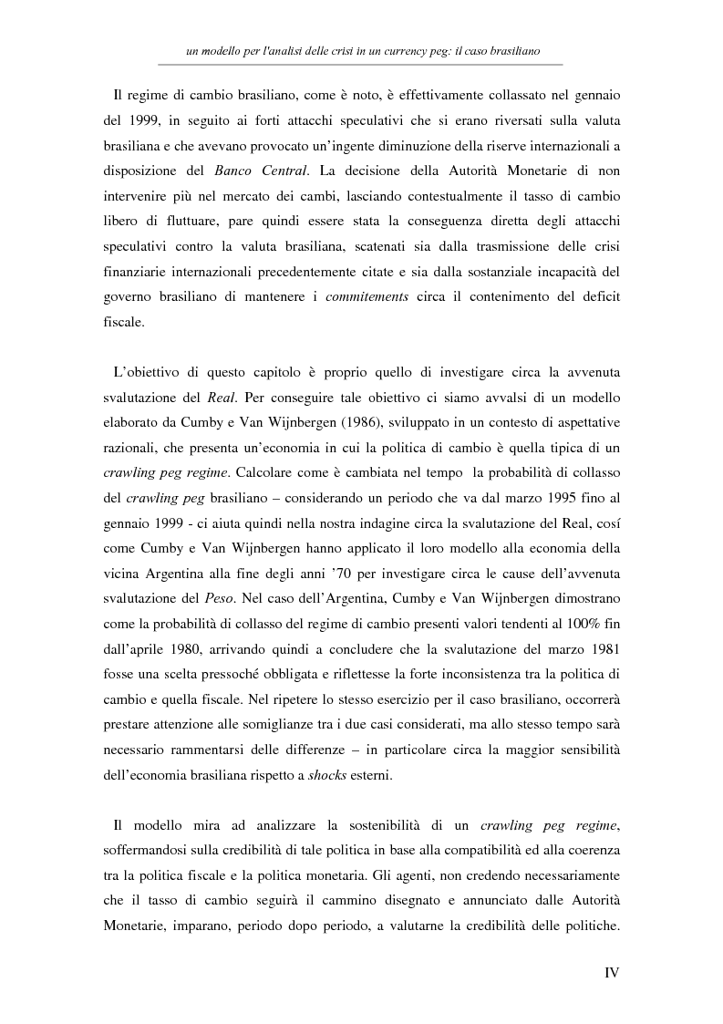 Anteprima della tesi: Un modello per l'analisi delle crisi in un currency peg: il caso brasiliano, Pagina 2