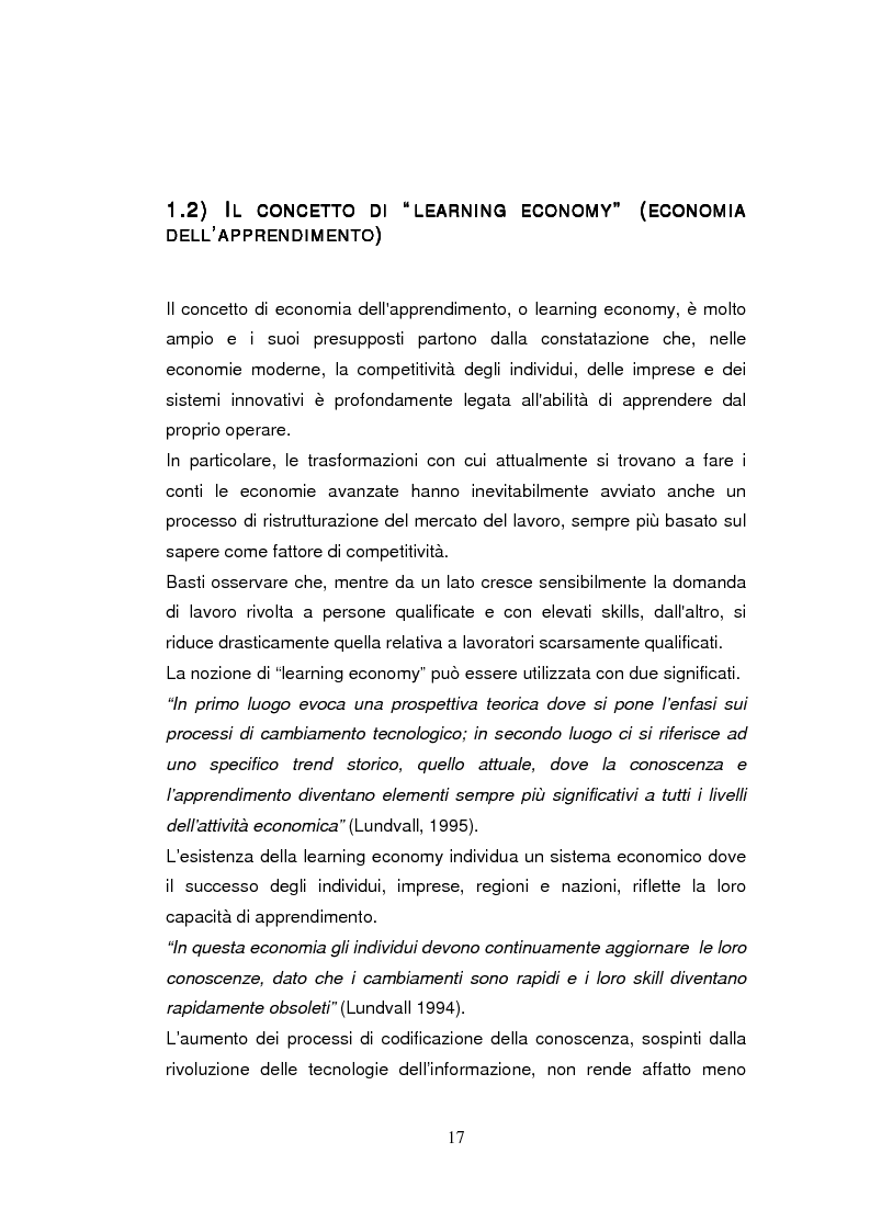 Anteprima della tesi: Economia dell'apprendimento e socializzazione al lavoro: un caso di deindustrializzazione, Pagina 14