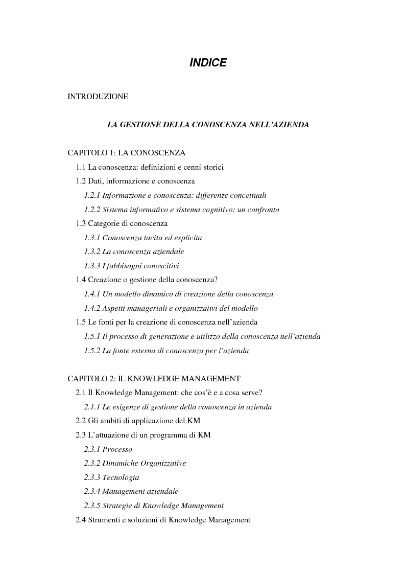 Indice della tesi: La selezione e la formazione on-line come supporto alla gestione del capitale intellettuale, Pagina 1
