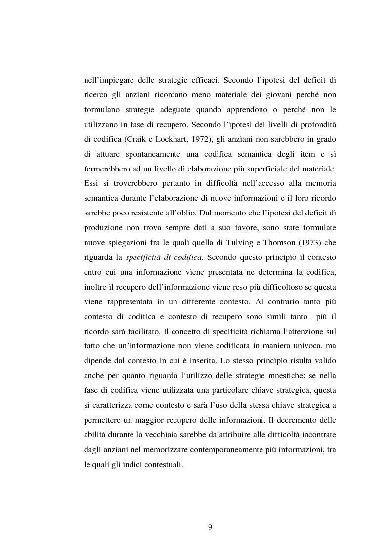 Anteprima della tesi: Processi di memoria e immaginazione in soggetti anziani, Pagina 5