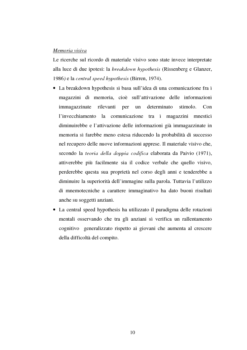 Anteprima della tesi: Processi di memoria e immaginazione in soggetti anziani, Pagina 6