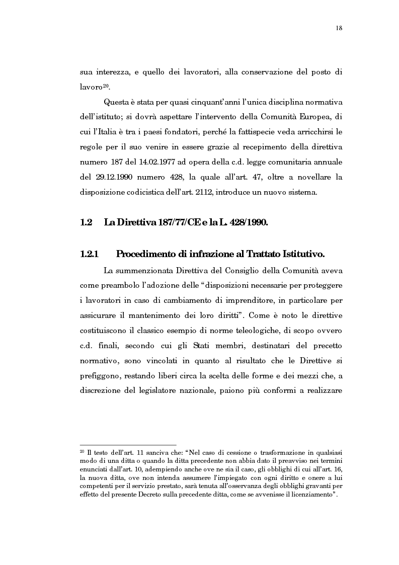 Anteprima della tesi: Il trasferimento di azienda, Pagina 14