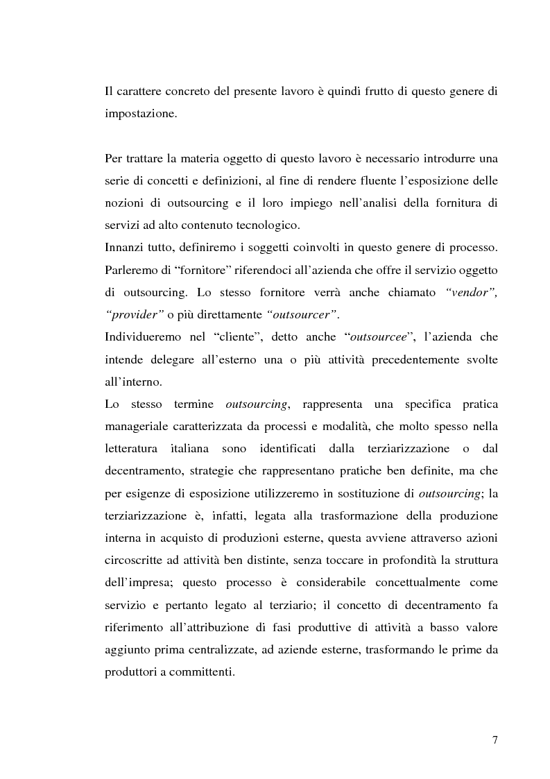 Anteprima della tesi: Il processo di outsourcing ed il modello ASP. Un’analisi del mercato assicurativo, Pagina 2