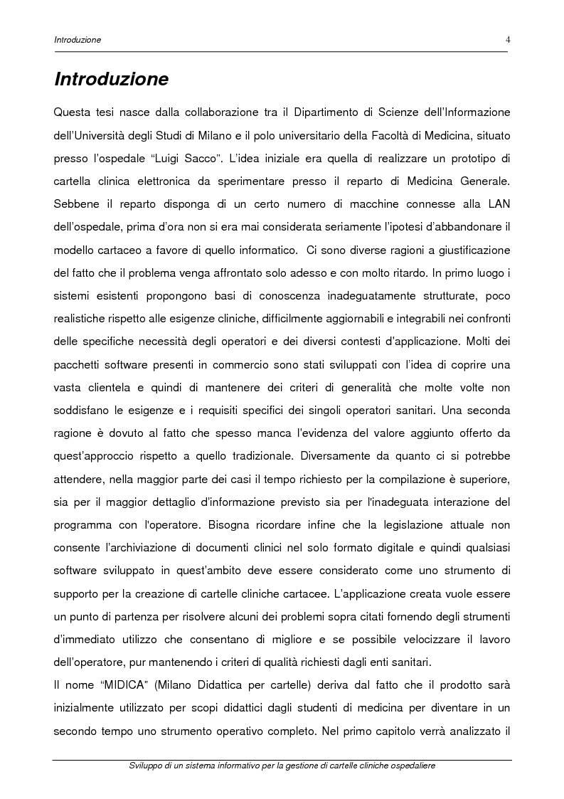 Anteprima della tesi: Sviluppo di un sistema informativo per la gestione di cartelle cliniche ospedaliere, Pagina 1