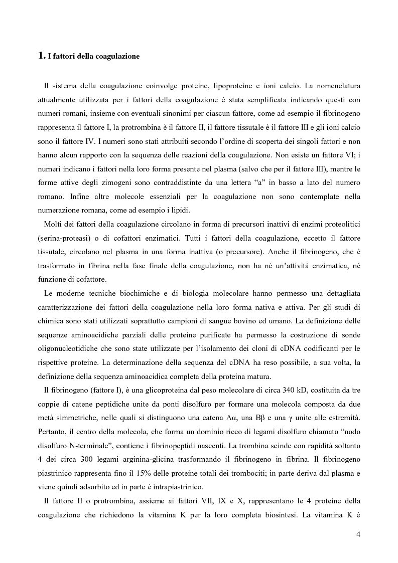 Anteprima della tesi: Proteolisi dei fattori della coagulazione, Pagina 4