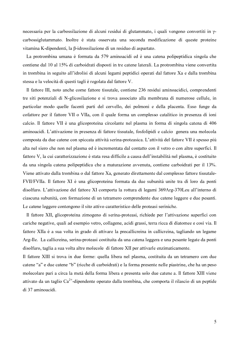 Anteprima della tesi: Proteolisi dei fattori della coagulazione, Pagina 5