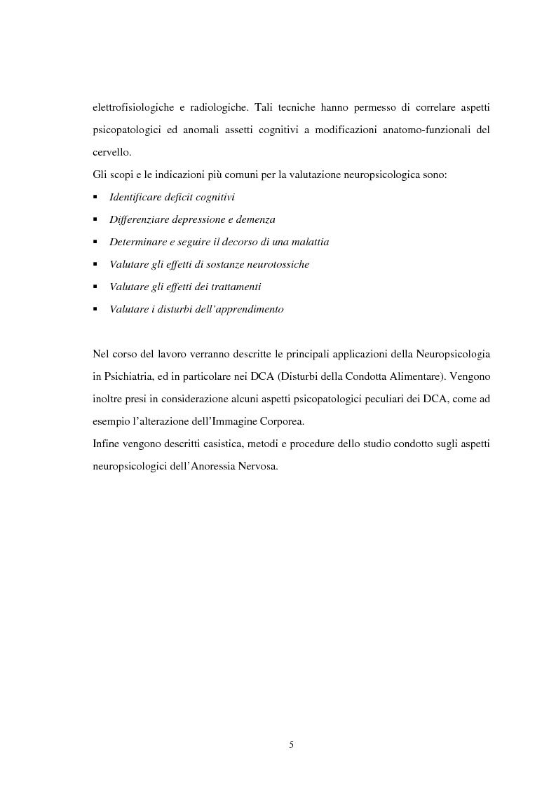 Anteprima della tesi: Aspetti neuropsicologici nei Disturbi della Condotta Alimentare (DCA): contributo personale, Pagina 2