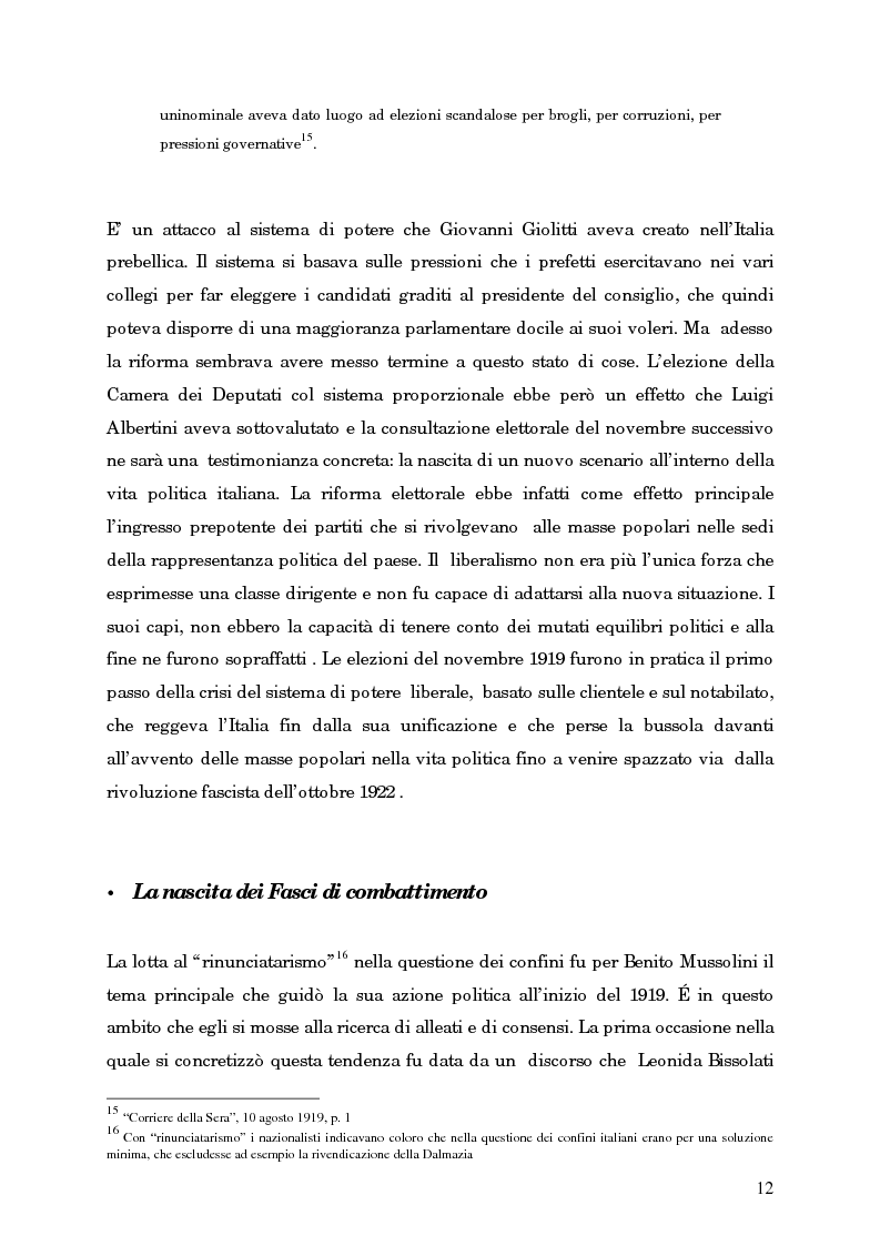 Anteprima della tesi: L'avvento del fascismo attraverso le pagine del ''Corriere della Sera'' (1919-1925), Pagina 11