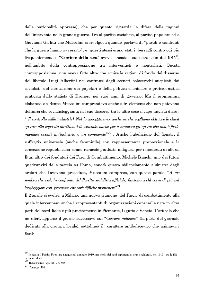 Anteprima della tesi: L'avvento del fascismo attraverso le pagine del ''Corriere della Sera'' (1919-1925), Pagina 13
