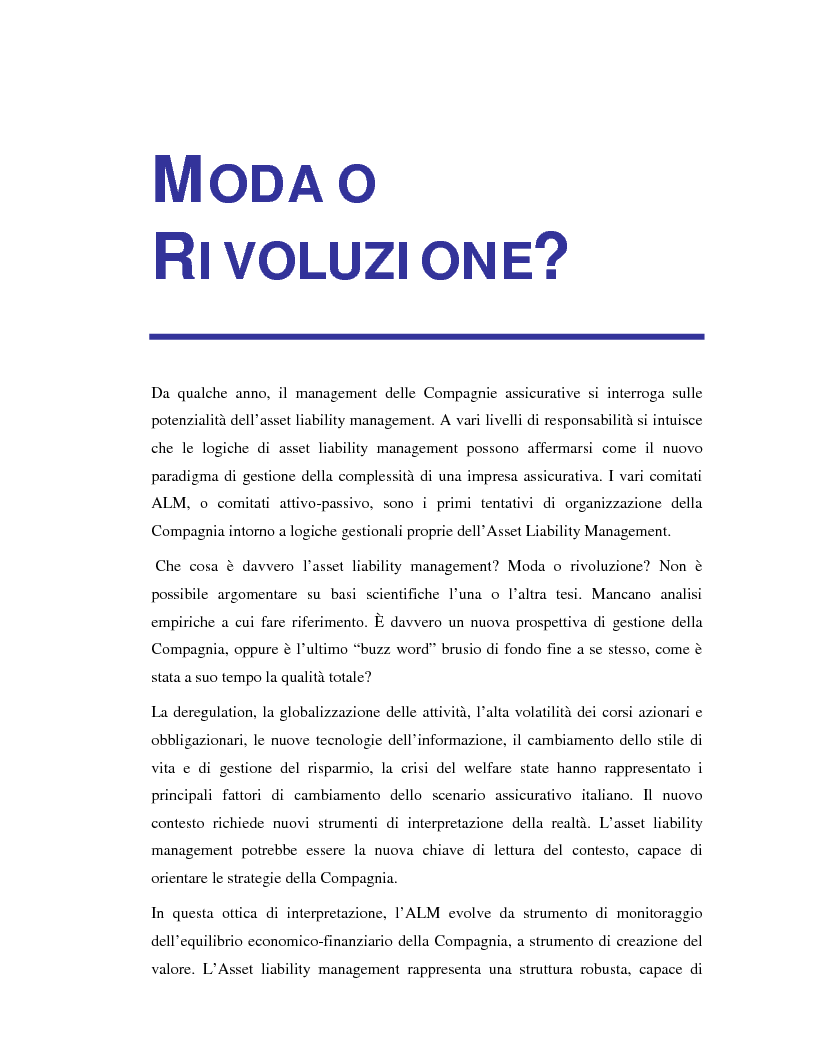 Anteprima della tesi: Asset liability management per le compagnie di assicurazione sulla vita. Un caso operativo, Pagina 3