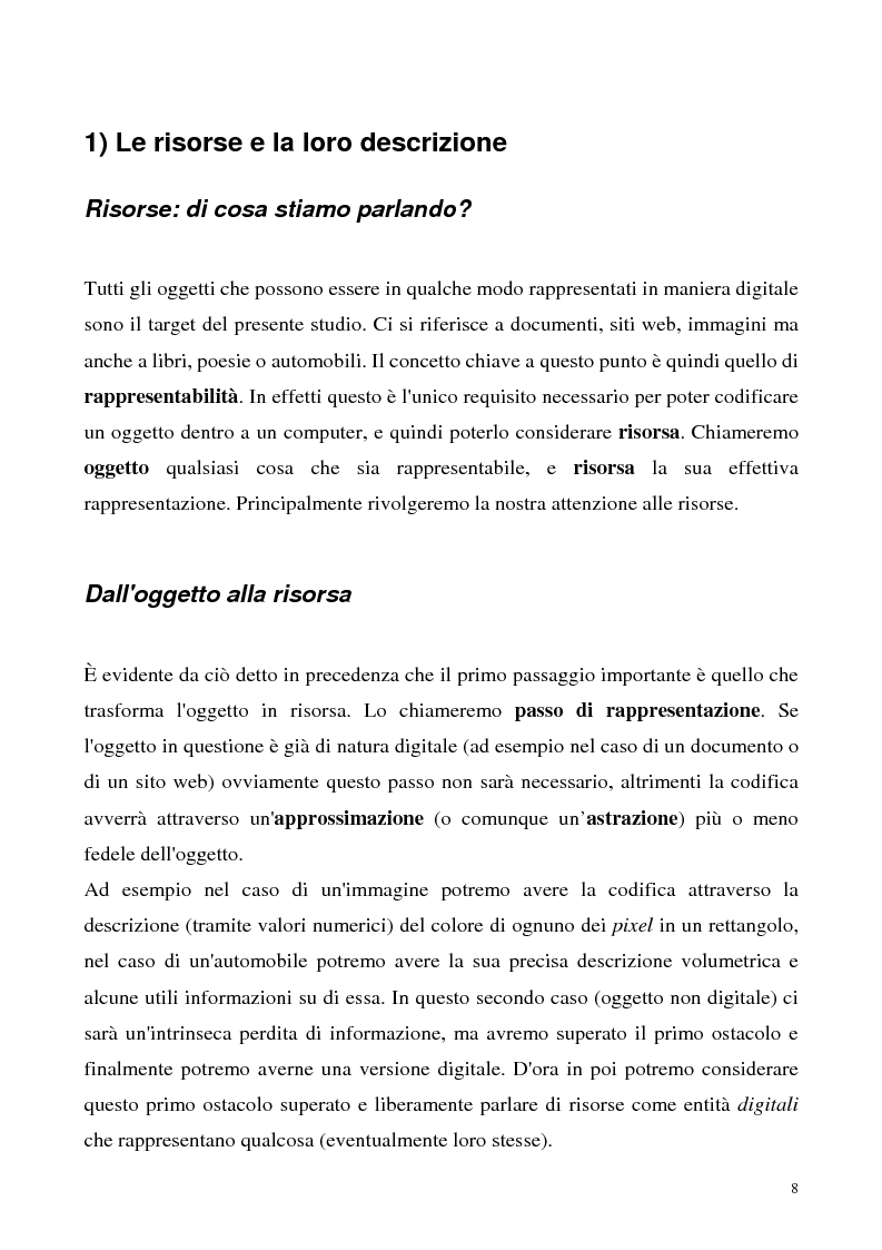 Anteprima della tesi: Metaweb: Motore di ricerca e navigazione ''semantica'' nel meta-universo delle descrizioni delle risorse - Definizione del modello formale e implementazione di un prototipo in Java e XML, Pagina 3