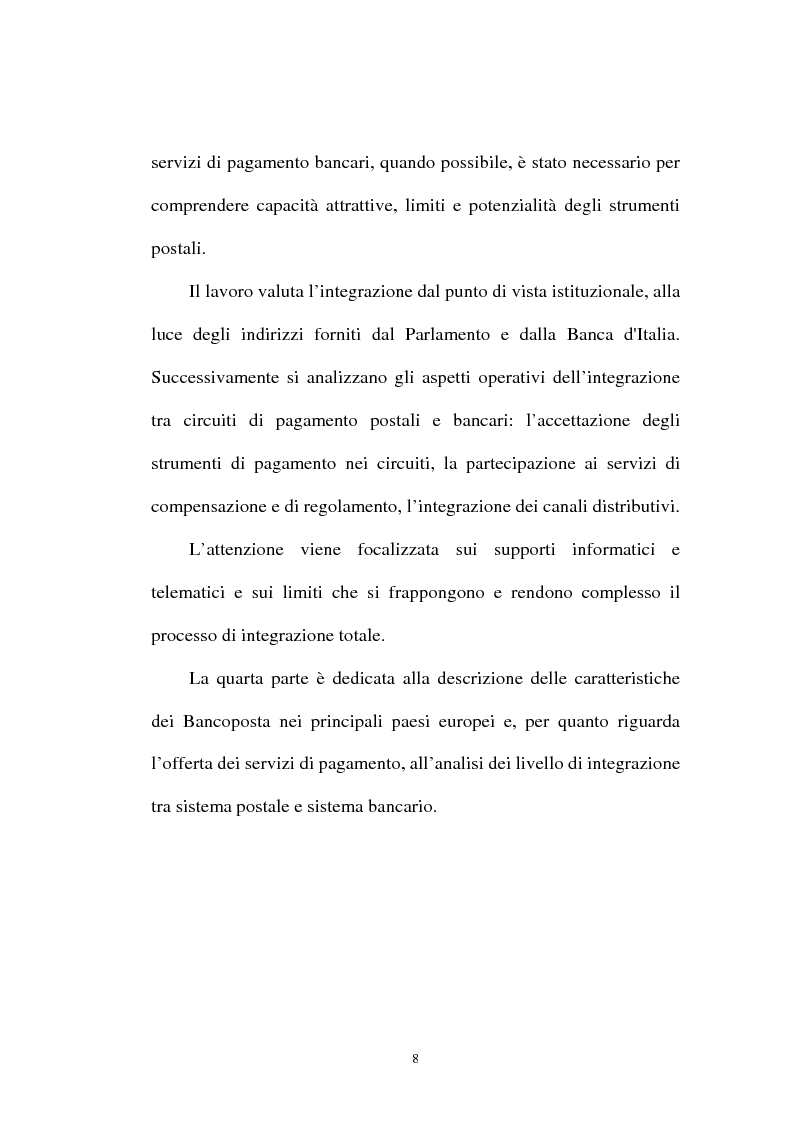 Anteprima della tesi: L'integrazione tra il sistema bancario e il sistema postale nell'offerta di servizi di pagamento, Pagina 3