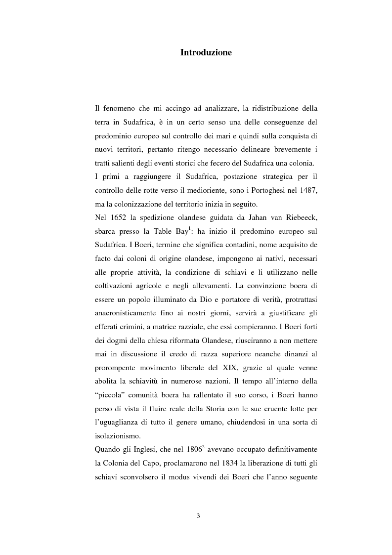 Anteprima della tesi: La questione della terra in Sudafrica 1990-1996: ridistribuzione della terra correlata alla percezione Afrikaner del fenomeno, Pagina 3