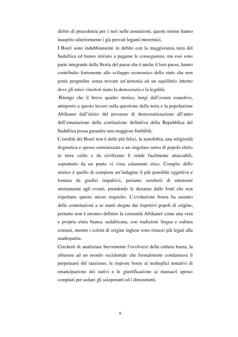 Anteprima della tesi: La questione della terra in Sudafrica 1990-1996: ridistribuzione della terra correlata alla percezione Afrikaner del fenomeno, Pagina 6