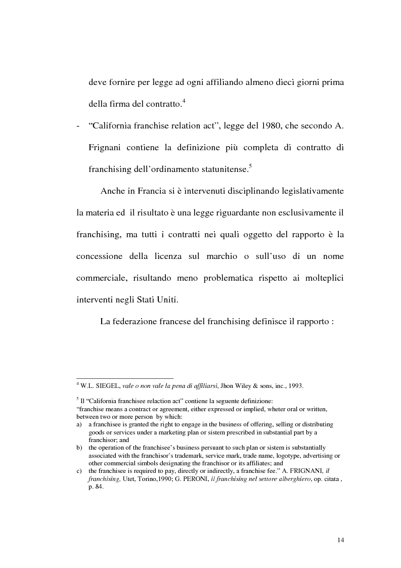Anteprima della tesi: Franchising e agenzie di viaggio: analisi comparata delle proposte a tutela del franchisee, Pagina 12