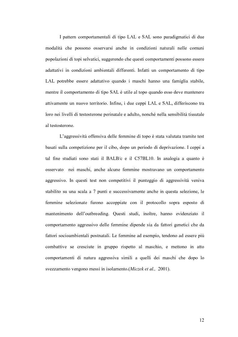 Anteprima della tesi: Basi neurobiologiche del comportamento aggressivo, Pagina 12