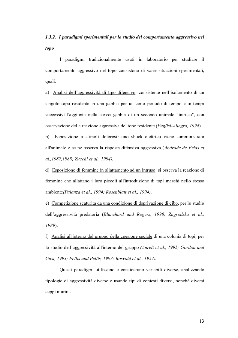 Anteprima della tesi: Basi neurobiologiche del comportamento aggressivo, Pagina 13