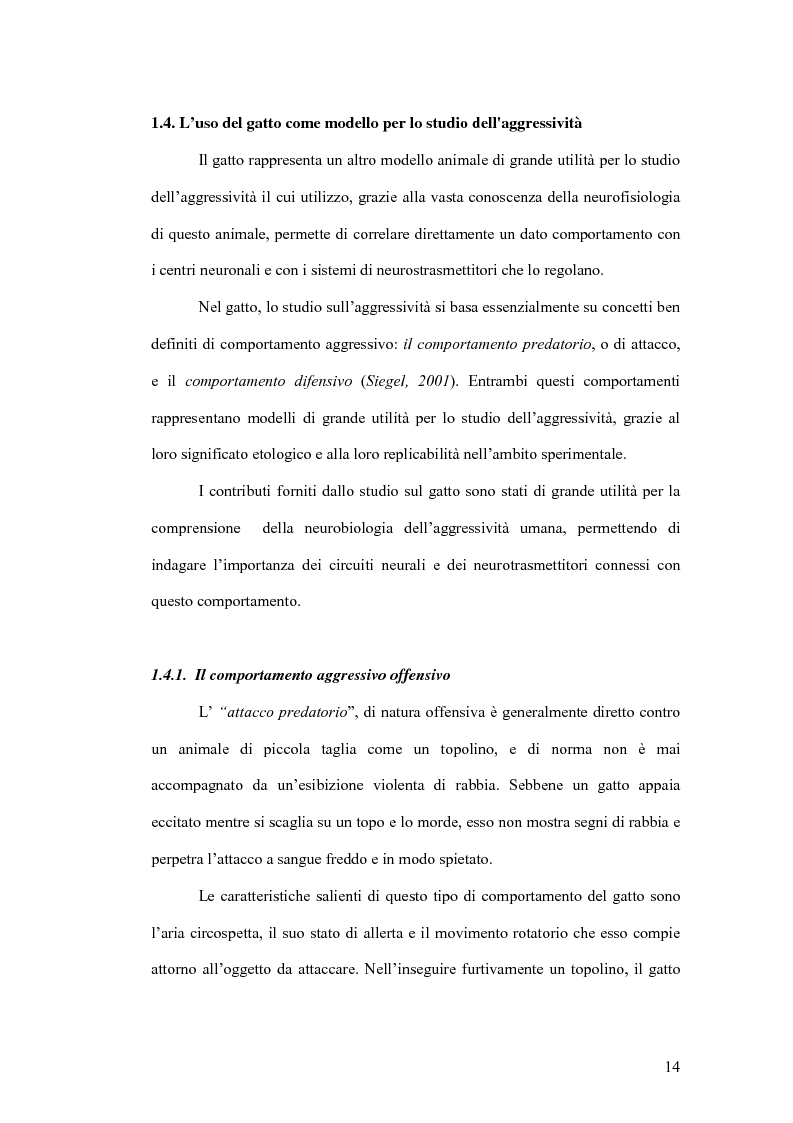 Anteprima della tesi: Basi neurobiologiche del comportamento aggressivo, Pagina 14