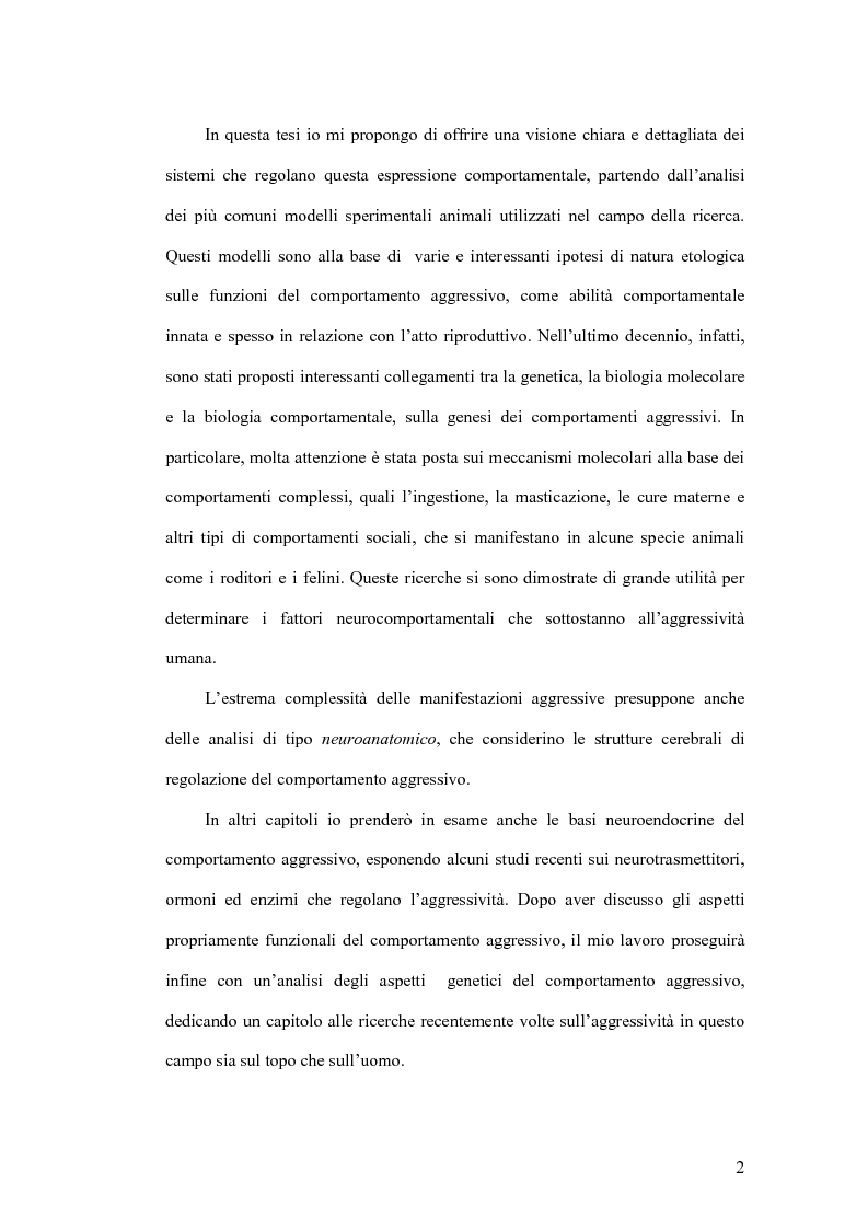 Anteprima della tesi: Basi neurobiologiche del comportamento aggressivo, Pagina 2