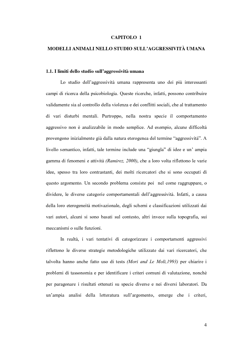 Anteprima della tesi: Basi neurobiologiche del comportamento aggressivo, Pagina 4