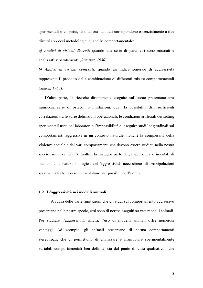 Anteprima della tesi: Basi neurobiologiche del comportamento aggressivo, Pagina 5