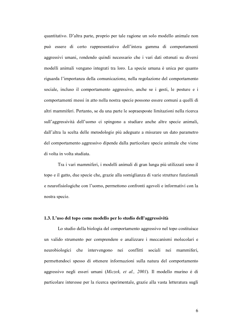 Anteprima della tesi: Basi neurobiologiche del comportamento aggressivo, Pagina 6