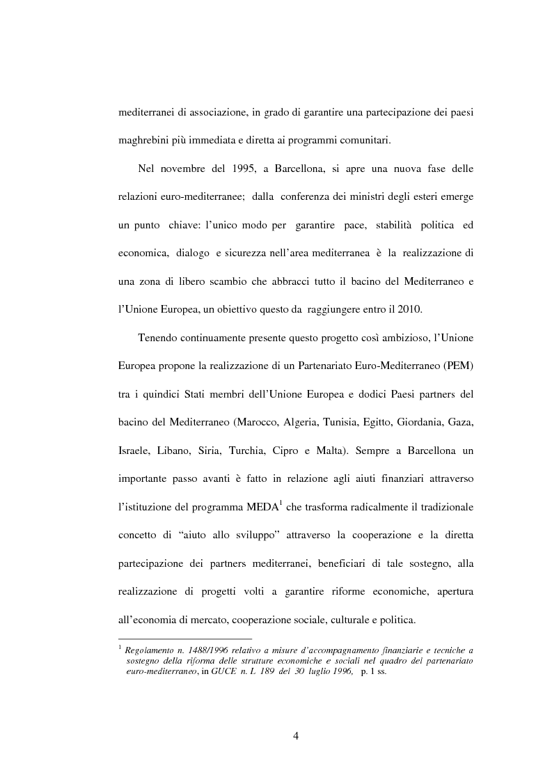 Anteprima della tesi: La politica di partenariato dell'Unione Europea con i Paesi del Maghreb (Algeria, Marocco e Tunisia), Pagina 4