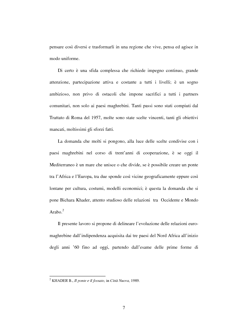 Anteprima della tesi: La politica di partenariato dell'Unione Europea con i Paesi del Maghreb (Algeria, Marocco e Tunisia), Pagina 7