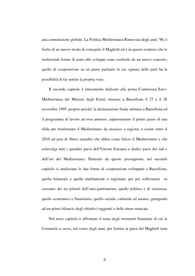Anteprima della tesi: La politica di partenariato dell'Unione Europea con i Paesi del Maghreb (Algeria, Marocco e Tunisia), Pagina 9