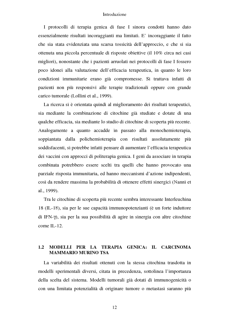 Anteprima della tesi: Produzione di vaccini per la terapia genica mediante trasduzione di Interleuchina 18 in cellule di carcinoma mammario murino, Pagina 9