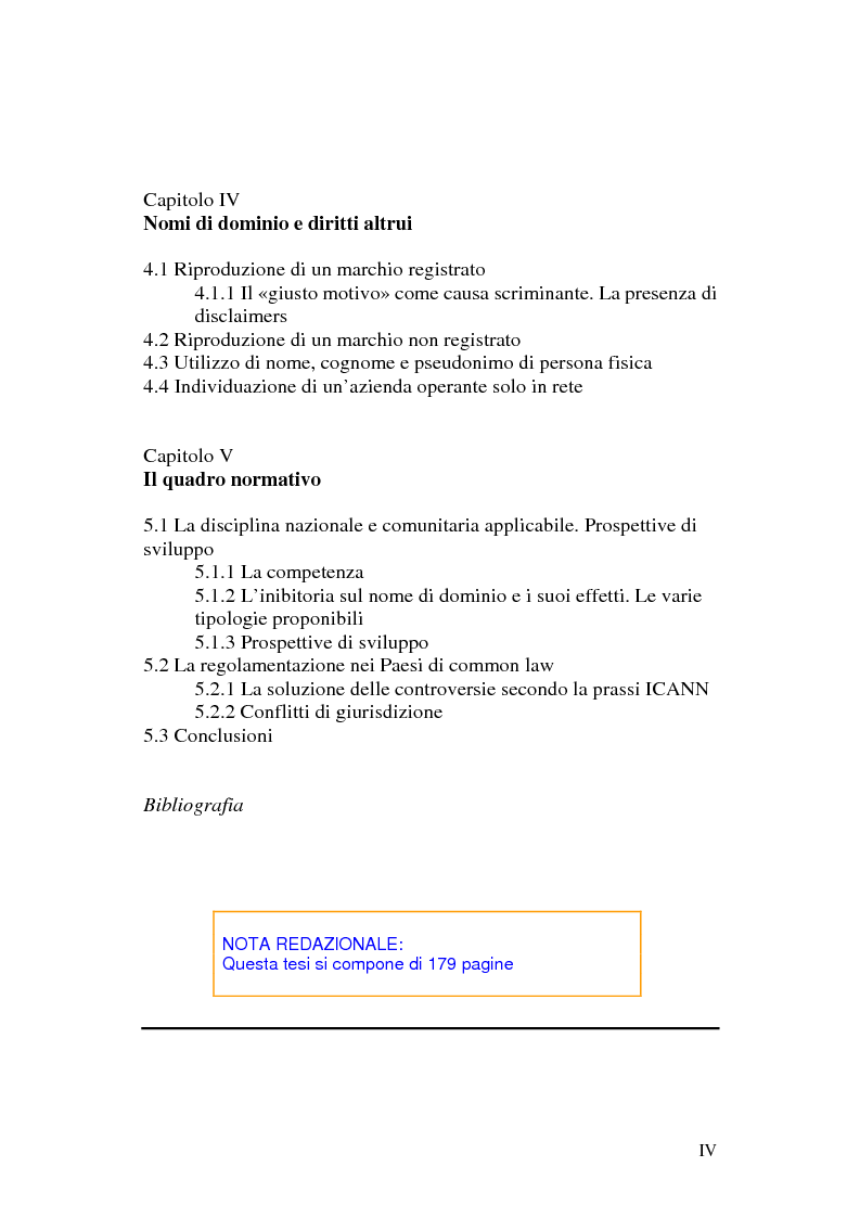 Indice della tesi: La tutela del nome di dominio, Pagina 2