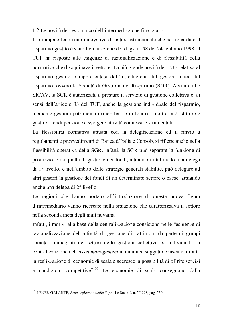 Anteprima della tesi: L'organizzazione e la gestione delle società di gestione del risparmio, Pagina 10