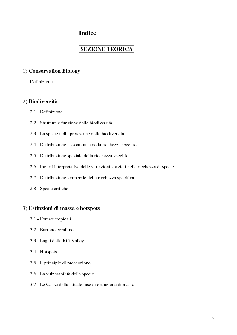 Indice della tesi: Biodiversità e biogeografia dei molluschi marini italiani: modelli di analisi a fini conservazionistici, Pagina 1