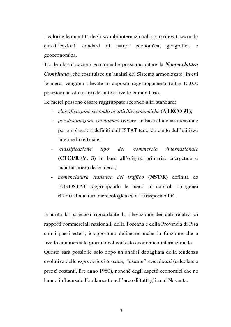 Anteprima della tesi: I flussi del traffico estero della Toscana e della Provincia di Pisa nel quadro nazionale durante gli anni Novanta: in riferimento ad alcuni parametri dei paesi acquirenti, Pagina 3