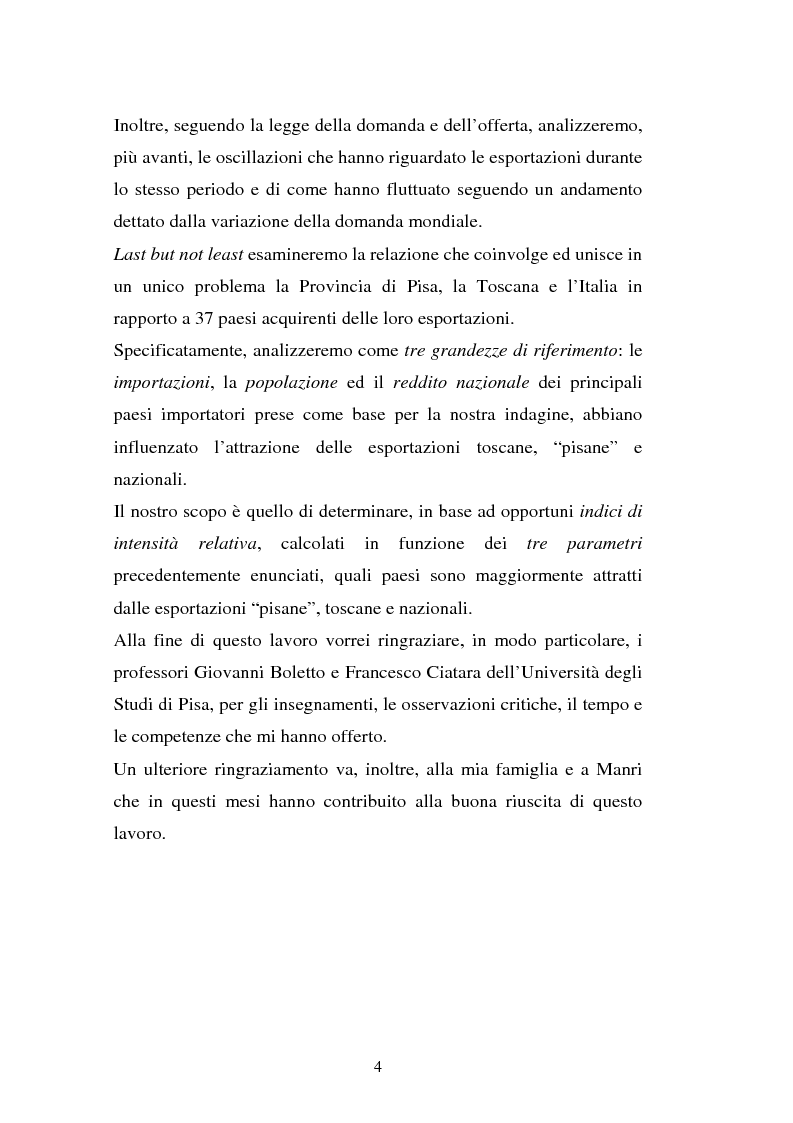 Anteprima della tesi: I flussi del traffico estero della Toscana e della Provincia di Pisa nel quadro nazionale durante gli anni Novanta: in riferimento ad alcuni parametri dei paesi acquirenti, Pagina 4