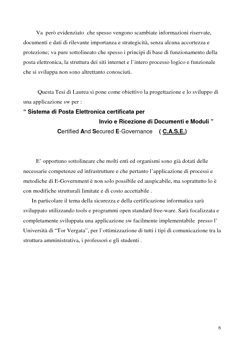 Anteprima della tesi: Sistema di posta elettronica certificato per l'invio e la ricezione di documenti e moduli Certified And Secured E-Governance (C.A.S.E.), Pagina 3