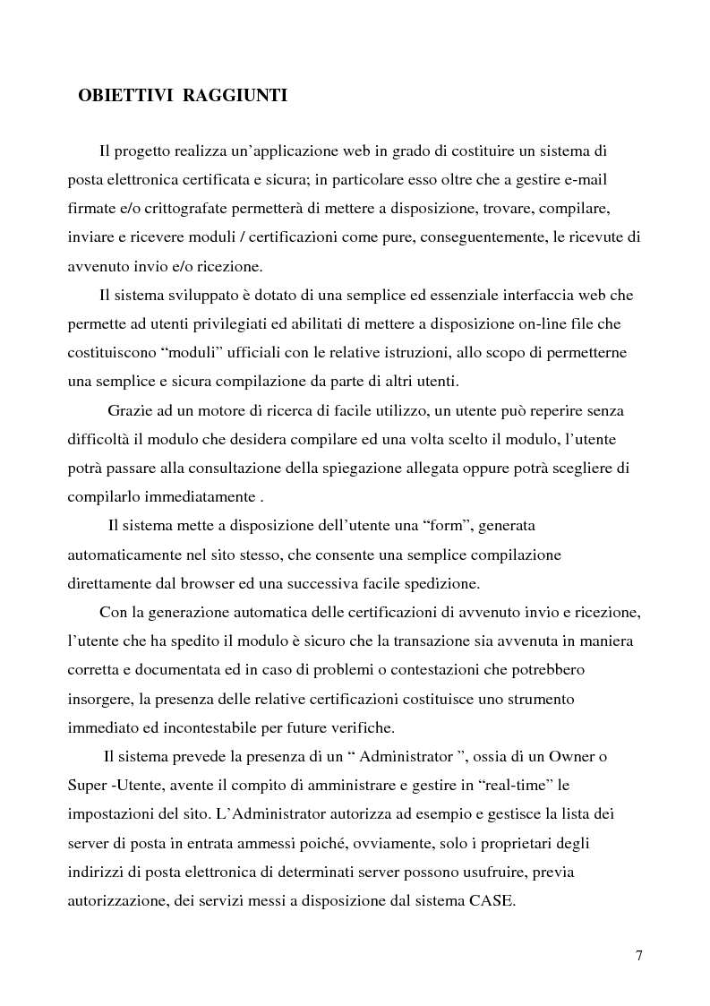 Anteprima della tesi: Sistema di posta elettronica certificato per l'invio e la ricezione di documenti e moduli Certified And Secured E-Governance (C.A.S.E.), Pagina 4