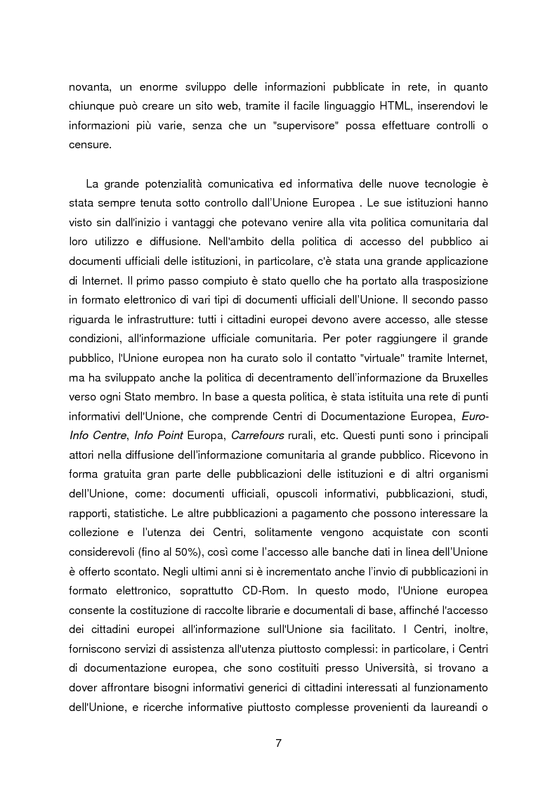 Anteprima della tesi: I servizi di assistenza agli utenti per l'accesso alla documentazione comunitaria europea, Pagina 3