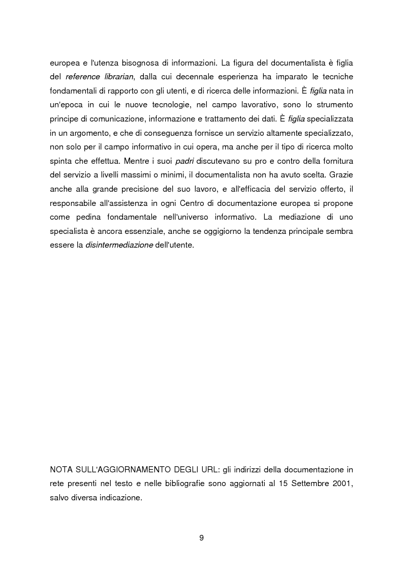 Anteprima della tesi: I servizi di assistenza agli utenti per l'accesso alla documentazione comunitaria europea, Pagina 5