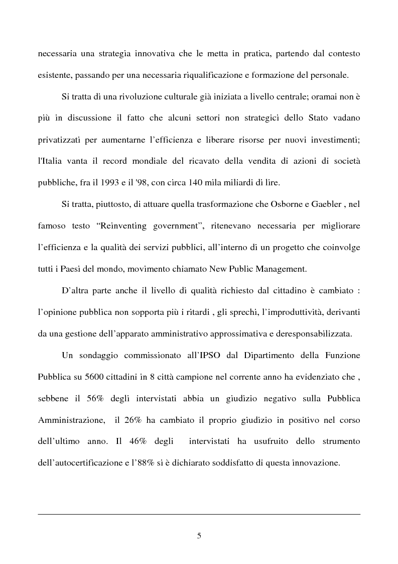 Anteprima della tesi: Il rapporto tra cittadino e pubblica amministrazione tra crisi e riforma. Il caso dell'U.R.P. del Comune di Padova, Pagina 5